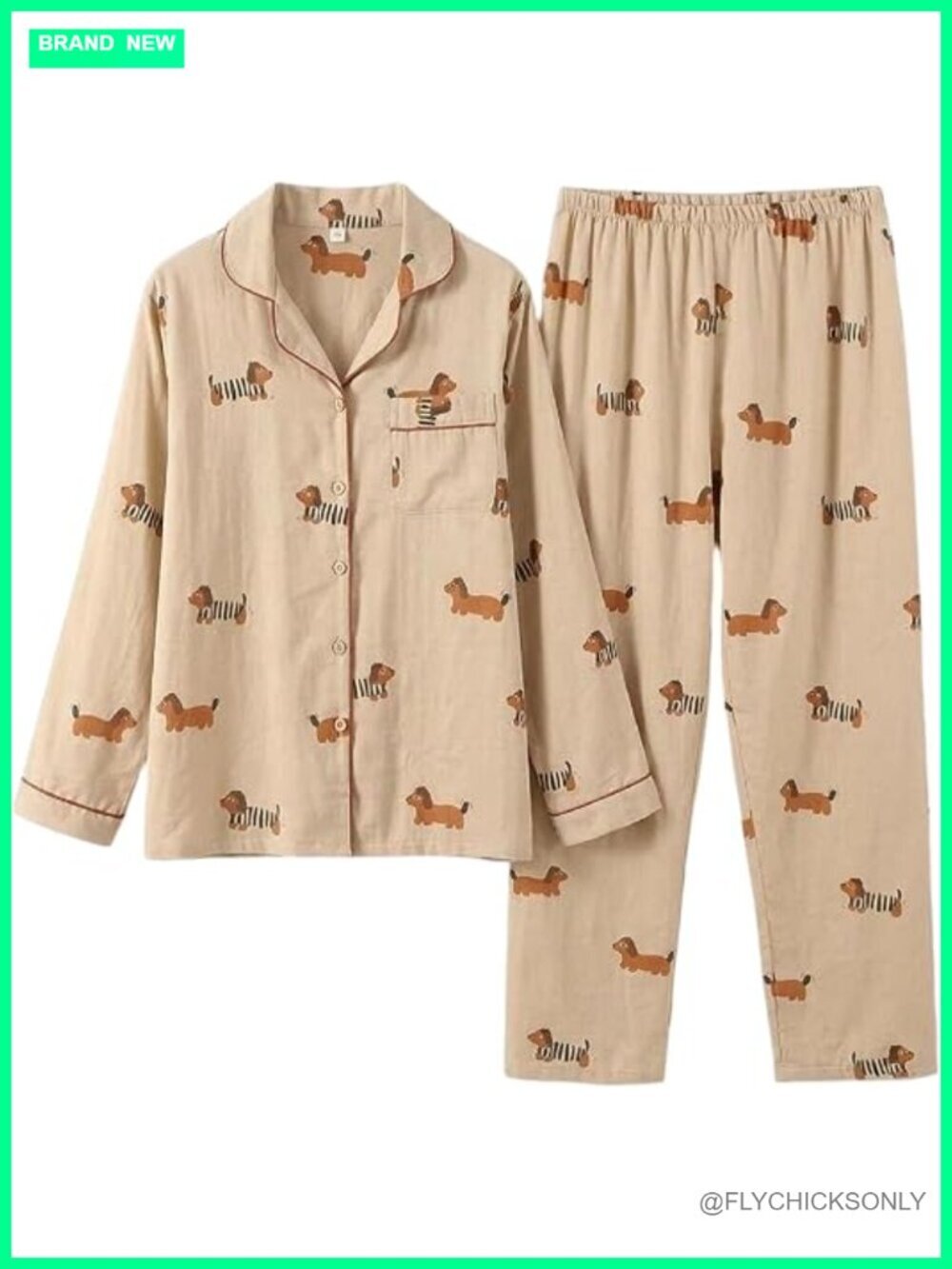 100% Cotton Pajama Set Long Sleeve Button Down Shirt & Pants Sleepwear - Picture 1 of 7
